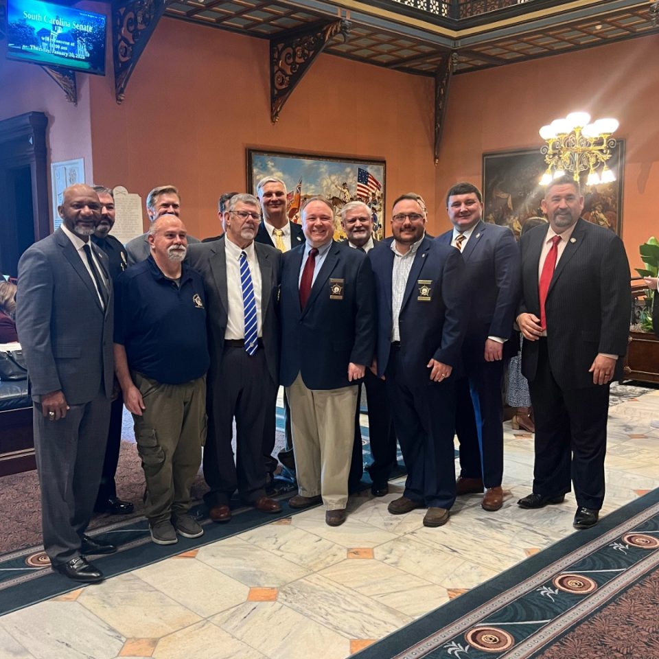 Representative Robert Williams, Ralph Draper, Pee Dee Lodge #25 President Shawn Melton, Representative Jason Luck, SCFOP National Trustee Terry Gainey, Gary Zimmer, John Blackmon, SCFOP Secretary David McClure, Jason Fernandes, Representative Cody Mitchell, and Representative Richie Yow 