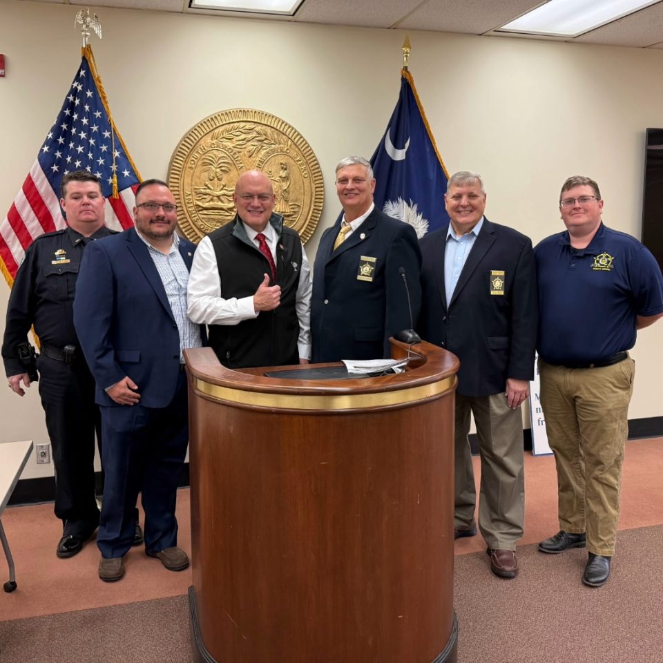 Tri-County FOP Lodge #3 member Joe Niemeic, Jason Fernandes, Representative Mark Smith, Tri-County Lodge #3 Vice President Gary Zimmer, SCFOP Chaplain Dale Jones, Don Smith